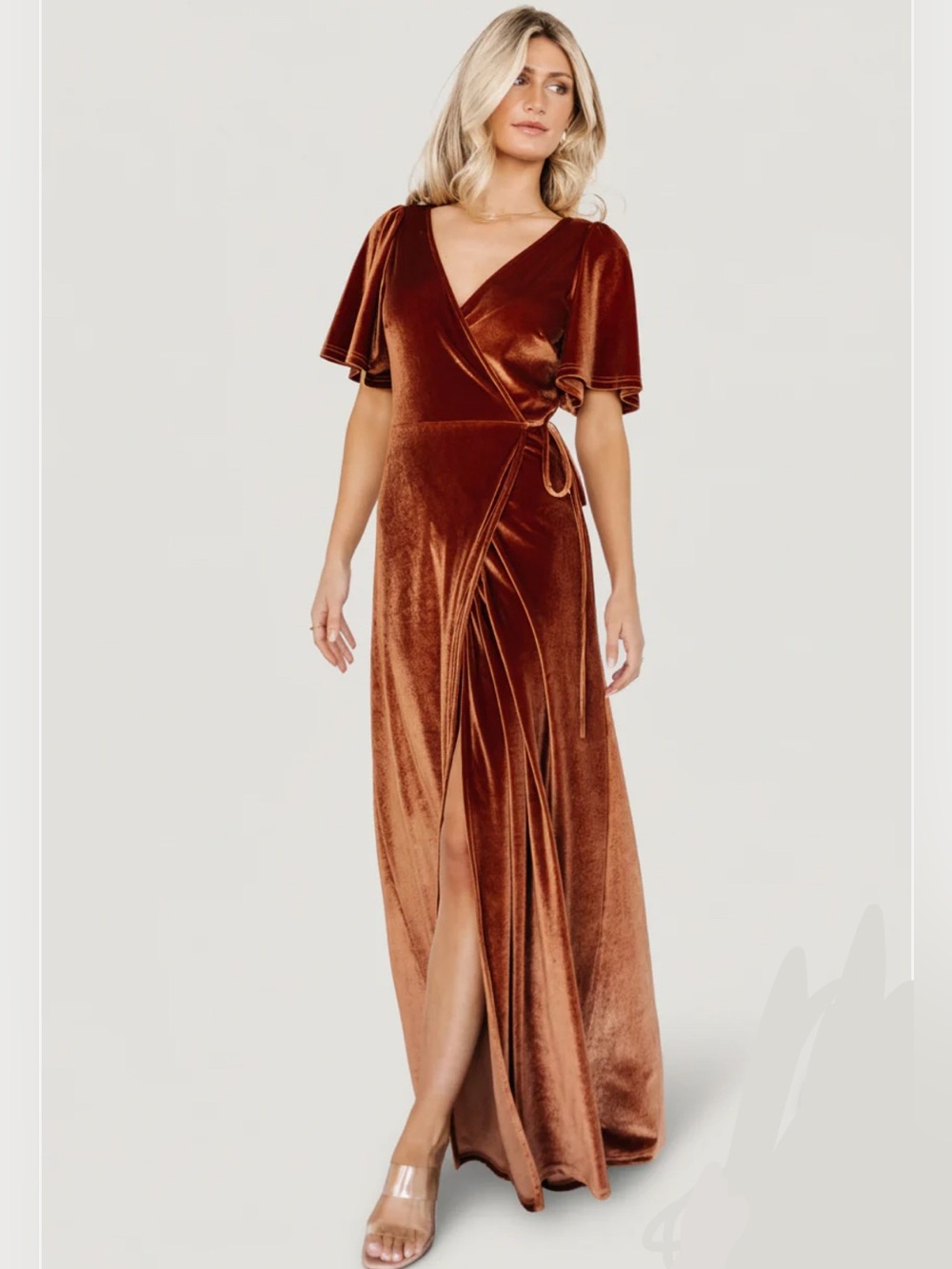 Baltic Born Copper Velvet Wrap Maxi Gown